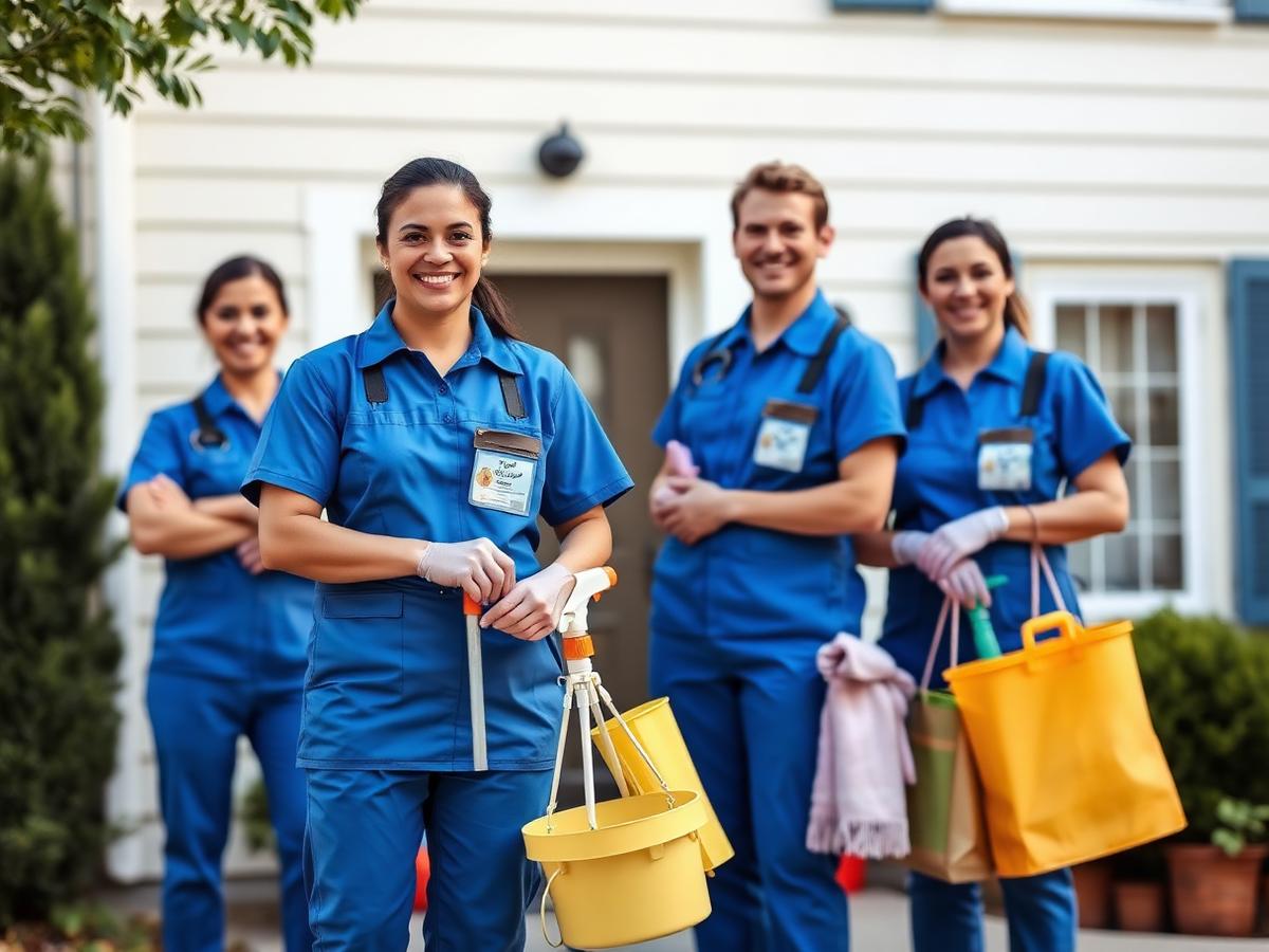 Checked In Cleaning crew in uniform outside a San Jose home